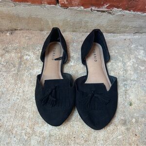 Torrid Womens 8.5 Black Fringe Tassle Casual Slip On Ballet Flats Loafers